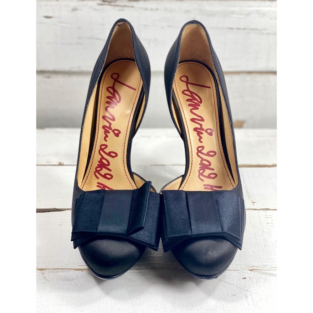 Lanvin Black Satin Semi D’Orsay Pumps With Bow - Picture 3 of 10
